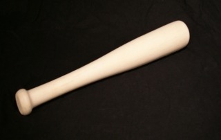 Unfinished wooden training bat, custom-made for manufacturers and bulk production runs.
